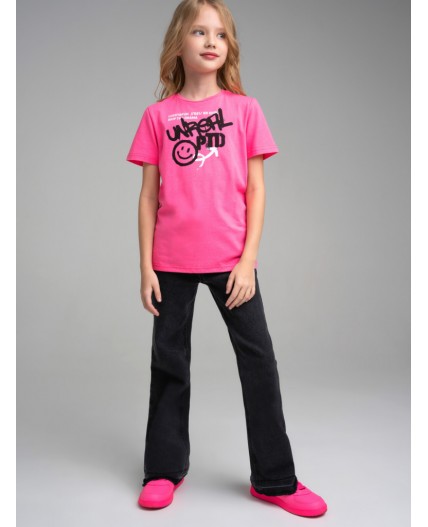 Фуфайка трикотажная для девочек (футболка) фуксия,черный