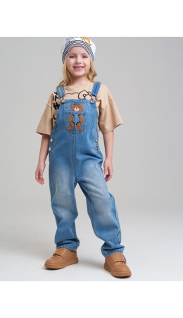 Полукомбинезон текстильный джинсовый для девочек голубой