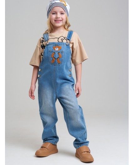 Полукомбинезон текстильный джинсовый для девочек голубой