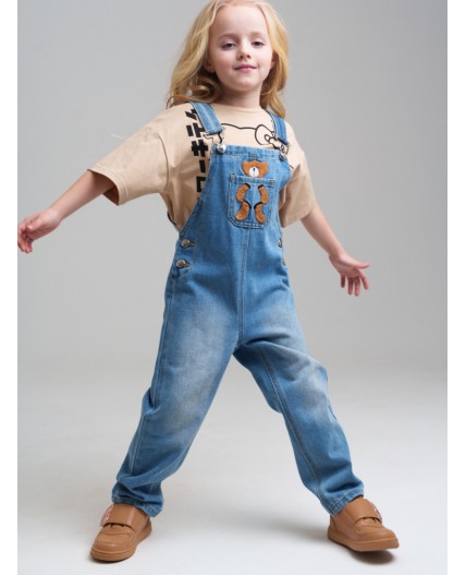 Полукомбинезон текстильный джинсовый для девочек голубой