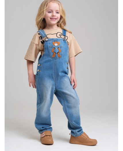 Полукомбинезон текстильный джинсовый для девочек голубой