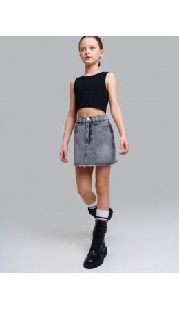 Юбка текстильная джинсовая для девочек серый