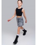 Юбка текстильная джинсовая для девочек серый