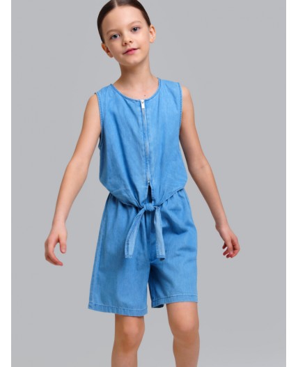 Полукомбинезон текстильный джинсовый для девочек голубой