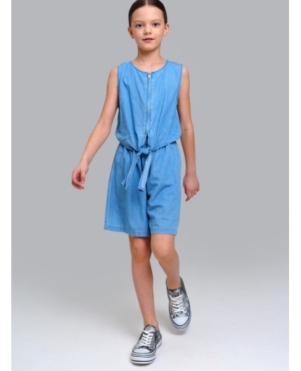 Полукомбинезон текстильный джинсовый для девочек голубой