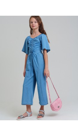Комбинезон текстильный джинсовый для девочек голубой