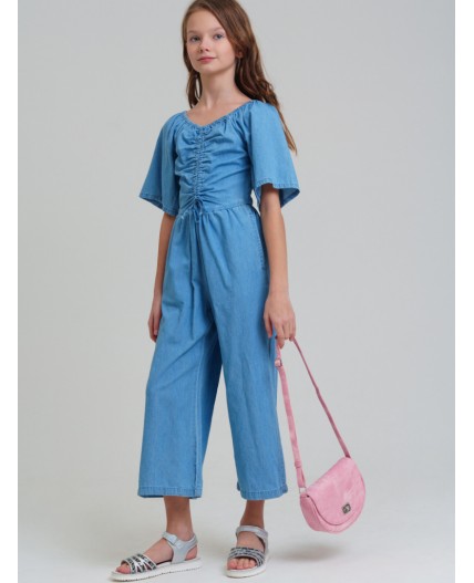 Комбинезон текстильный джинсовый для девочек голубой