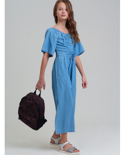 Комбинезон текстильный джинсовый для девочек голубой