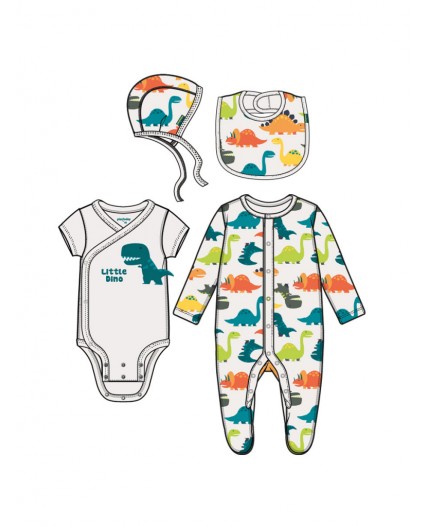 Комплект детский трикотажный для мальчиков: боди, комбинезон, нагрудник, чепчик разноцветный