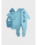 Комплект детский трикотажный для мальчиков: боди, комбинезон, нагрудник, чепчик голубой