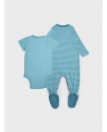 Комплект детский трикотажный для мальчиков: боди, комбинезон, нагрудник, чепчик голубой