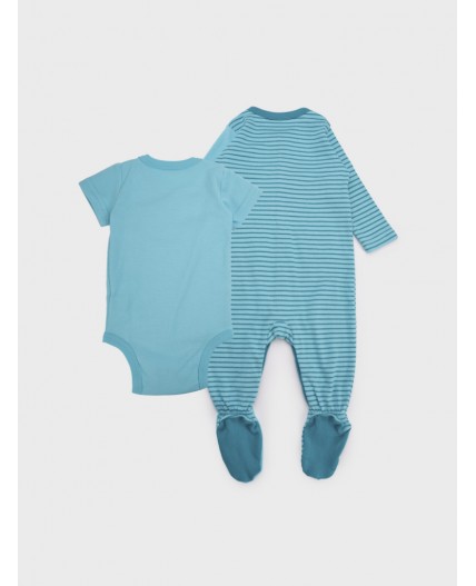 Комплект детский трикотажный для мальчиков: боди, комбинезон, нагрудник, чепчик голубой