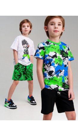 Шорты трикотажные для мальчиков, 2 шт в комплекте светло-зеленый,черный