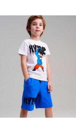 Комплект трикотажный для мальчиков: фуфайка (футболка), шорты белый,синий