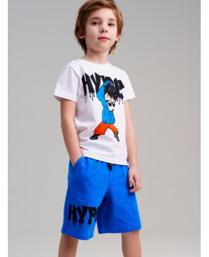 Комплект трикотажный для мальчиков: фуфайка (футболка), шорты белый,синий