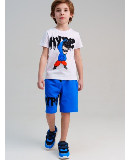 Комплект трикотажный для мальчиков: фуфайка (футболка), шорты белый,синий