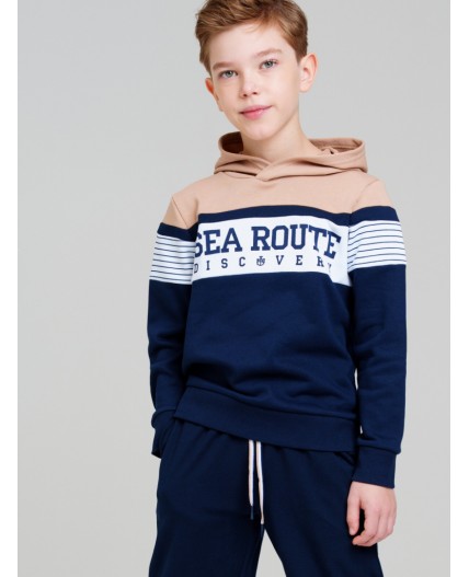 Толстовка трикотажная для мальчиков тёмно-синий,бежевый,белый