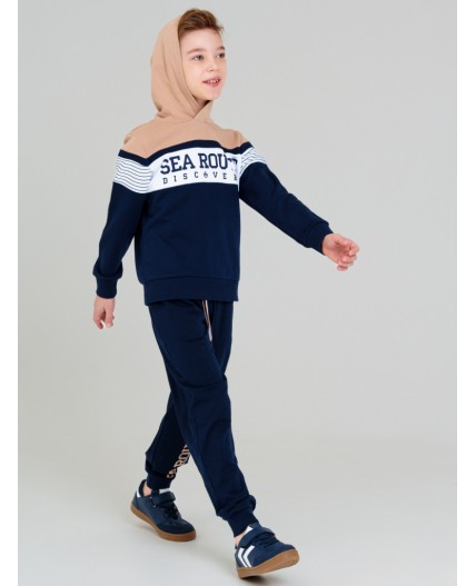 Толстовка трикотажная для мальчиков тёмно-синий,бежевый,белый