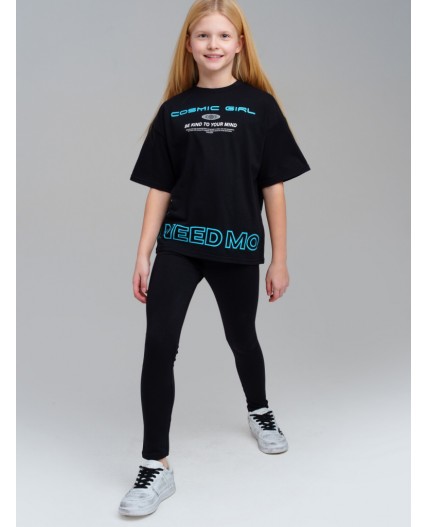 Комплект трикотажный для девочек: фуфайка (футболка), брюки (легинсы) черный