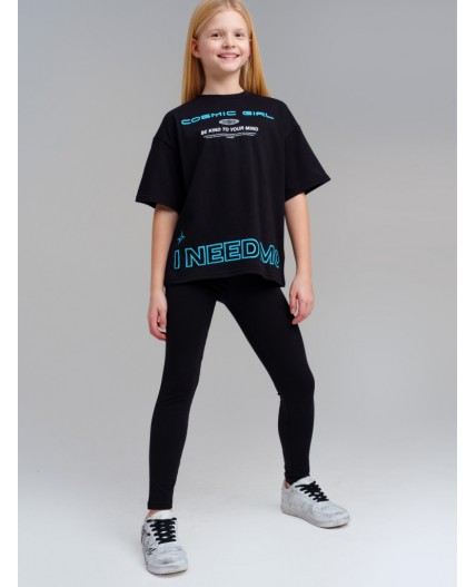 Комплект трикотажный для девочек: фуфайка (футболка), брюки (легинсы) черный