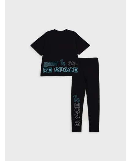 Комплект трикотажный для девочек: фуфайка (футболка), брюки (легинсы) черный