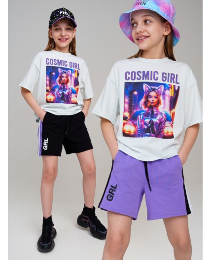 Шорты трикотажные для девочек, 2 шт в комплекте фиолетовый,черный