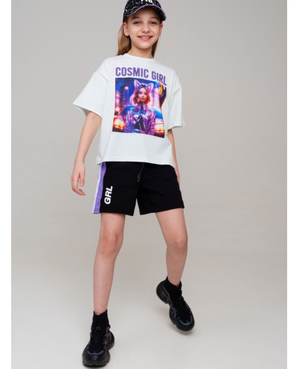 Шорты трикотажные для девочек, 2 шт в комплекте фиолетовый,черный