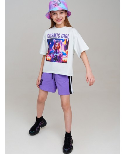 Шорты трикотажные для девочек, 2 шт в комплекте фиолетовый,черный