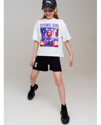 Шорты трикотажные для девочек, 2 шт в комплекте фиолетовый,черный