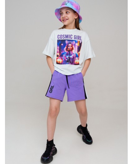 Шорты трикотажные для девочек, 2 шт в комплекте фиолетовый,черный