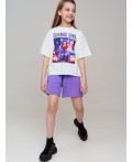 Комплект трикотажный для девочек: фуфайка (футболка), шорты белый,фиолетовый
