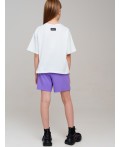 Комплект трикотажный для девочек: фуфайка (футболка), шорты белый,фиолетовый