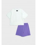 Комплект трикотажный для девочек: фуфайка (футболка), шорты белый,фиолетовый
