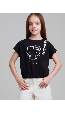 Фуфайка трикотажная для девочек (футболка) черный,белый