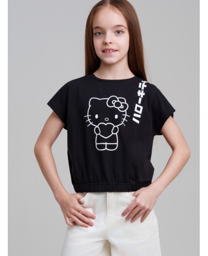 Фуфайка трикотажная для девочек (футболка) черный,белый