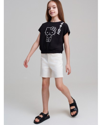 Фуфайка трикотажная для девочек (футболка) черный,белый