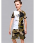 Комплект трикотажный для мальчиков: фуфайка (футболка), шорты хаки,белый