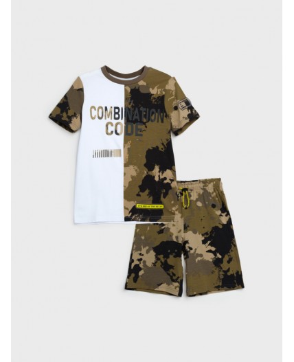 Комплект трикотажный для мальчиков: фуфайка (футболка), шорты хаки,белый
