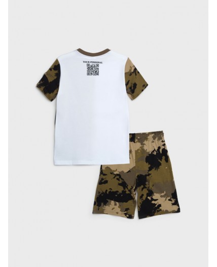 Комплект трикотажный для мальчиков: фуфайка (футболка), шорты хаки,белый