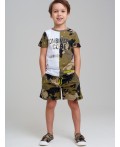 Комплект трикотажный для мальчиков: фуфайка (футболка), шорты белый,хаки