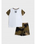 Комплект трикотажный для мальчиков: фуфайка (футболка), шорты белый,хаки