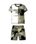 Комплект трикотажный для мальчиков: фуфайка (футболка), шорты белый,хаки