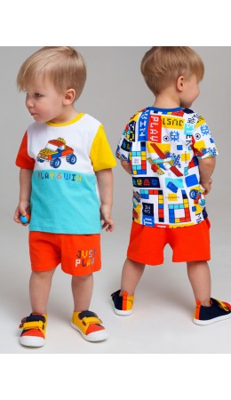 Фуфайка детская трикотажная для мальчиков (футболка), 2 шт в комплекте разноцветный