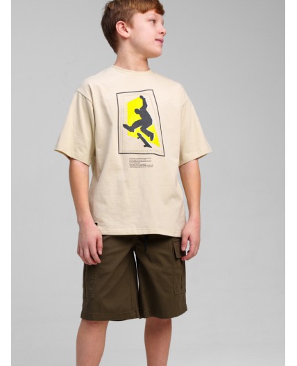 Фуфайка трикотажная для мальчиков (футболка) белый,жёлтый