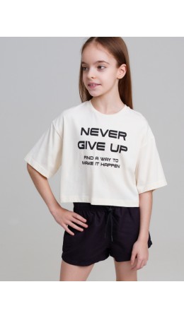 Фуфайка трикотажная для девочек (футболка) молочный,черный