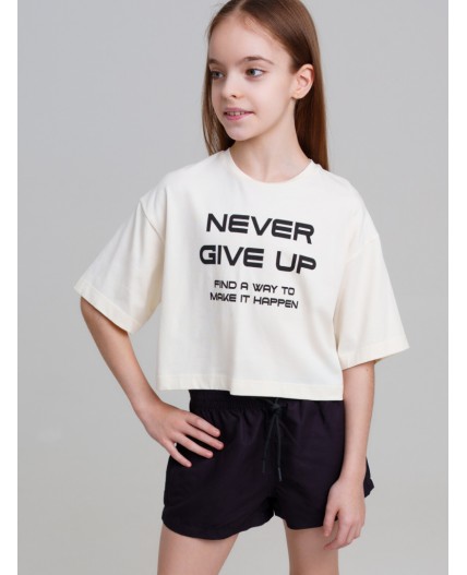 Фуфайка трикотажная для девочек (футболка) молочный,черный