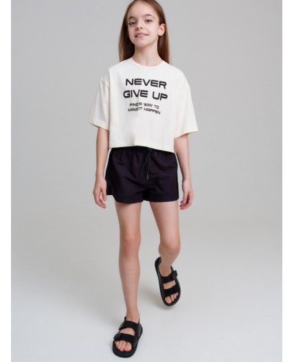 Фуфайка трикотажная для девочек (футболка) молочный,черный