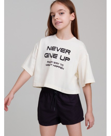 Фуфайка трикотажная для девочек (футболка) молочный,черный