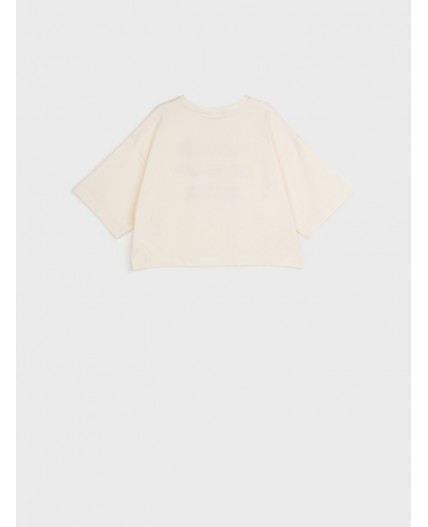 Фуфайка трикотажная для девочек (футболка) молочный,черный