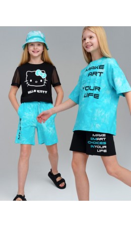 Шорты трикотажные для девочек, 2 шт в комплекте черный,голубой